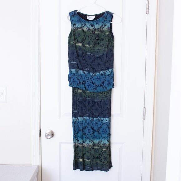 Fairycore VTG Dress Blue Green Gradient Crinkle Boho Y2K Midi S | Soft Summer - Picture 1 of 6
